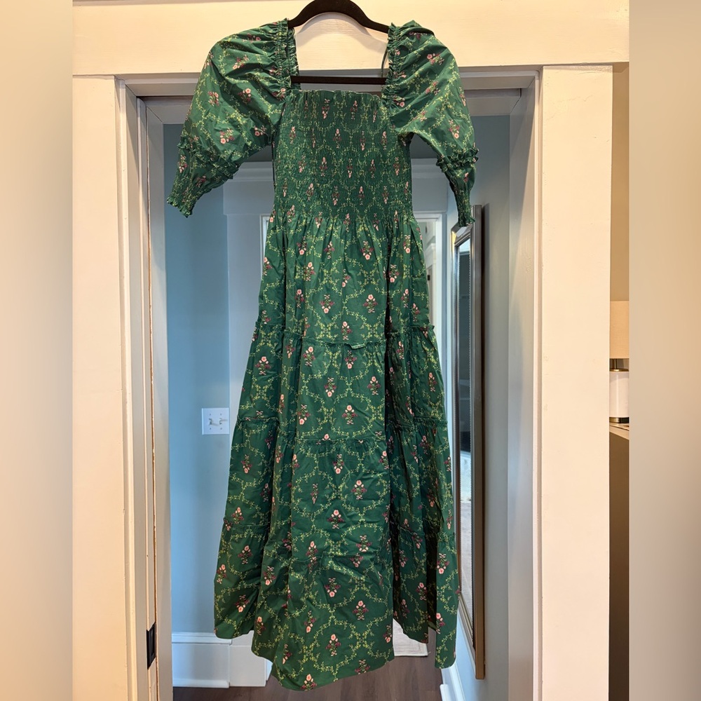 Hill House Home Green Trellis Nap Dress Short Sleeve Size XXS